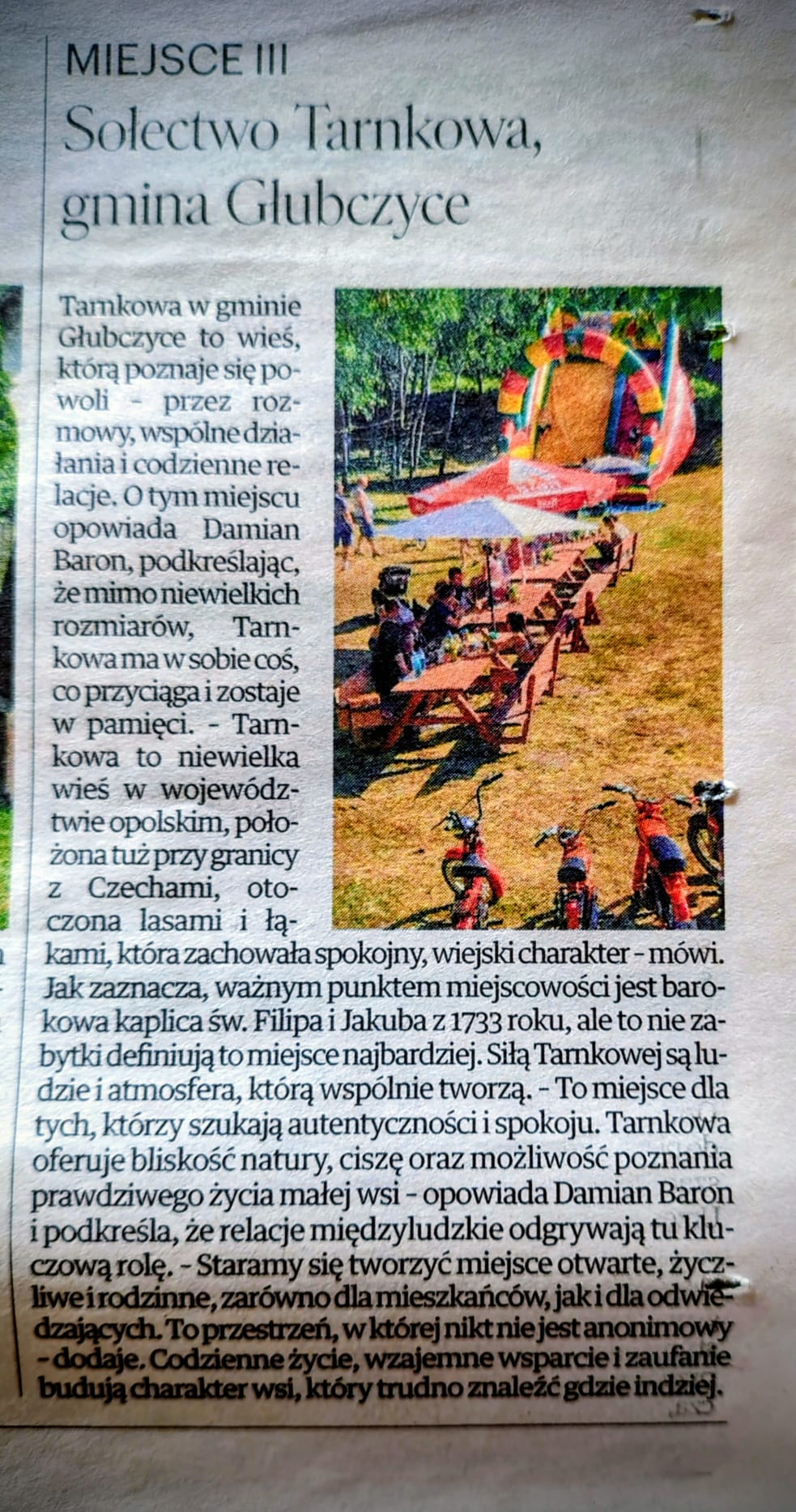 Artykuł NTO — Sołectwo Tarnkowa, 3. miejsce w województwie opolskim